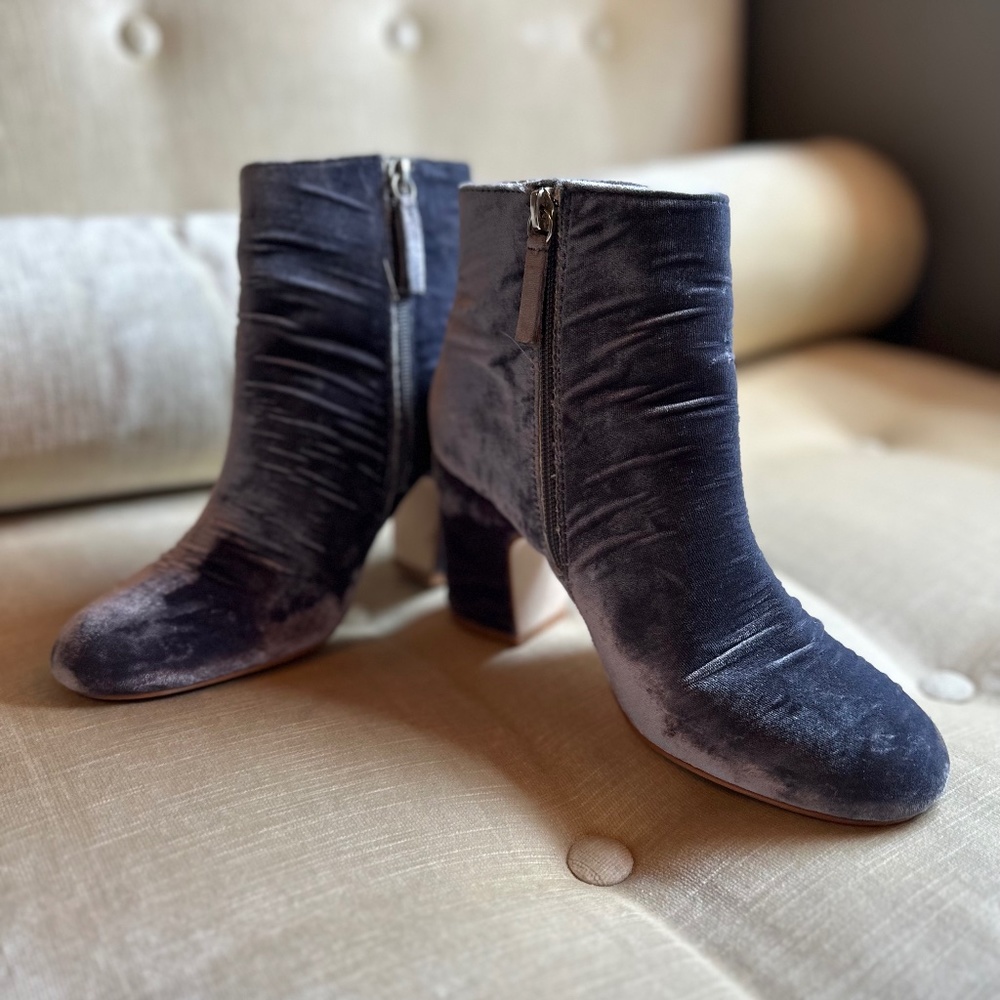 ZARA BASIC COLLECTION - VELVET ANKLE BLOCK HEEL - MAUVE GREY - WOMENS 36